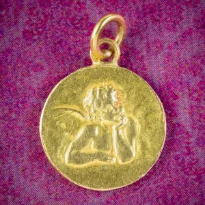 Antique Victorian French Cherub Charm Pendant 18ct Gold