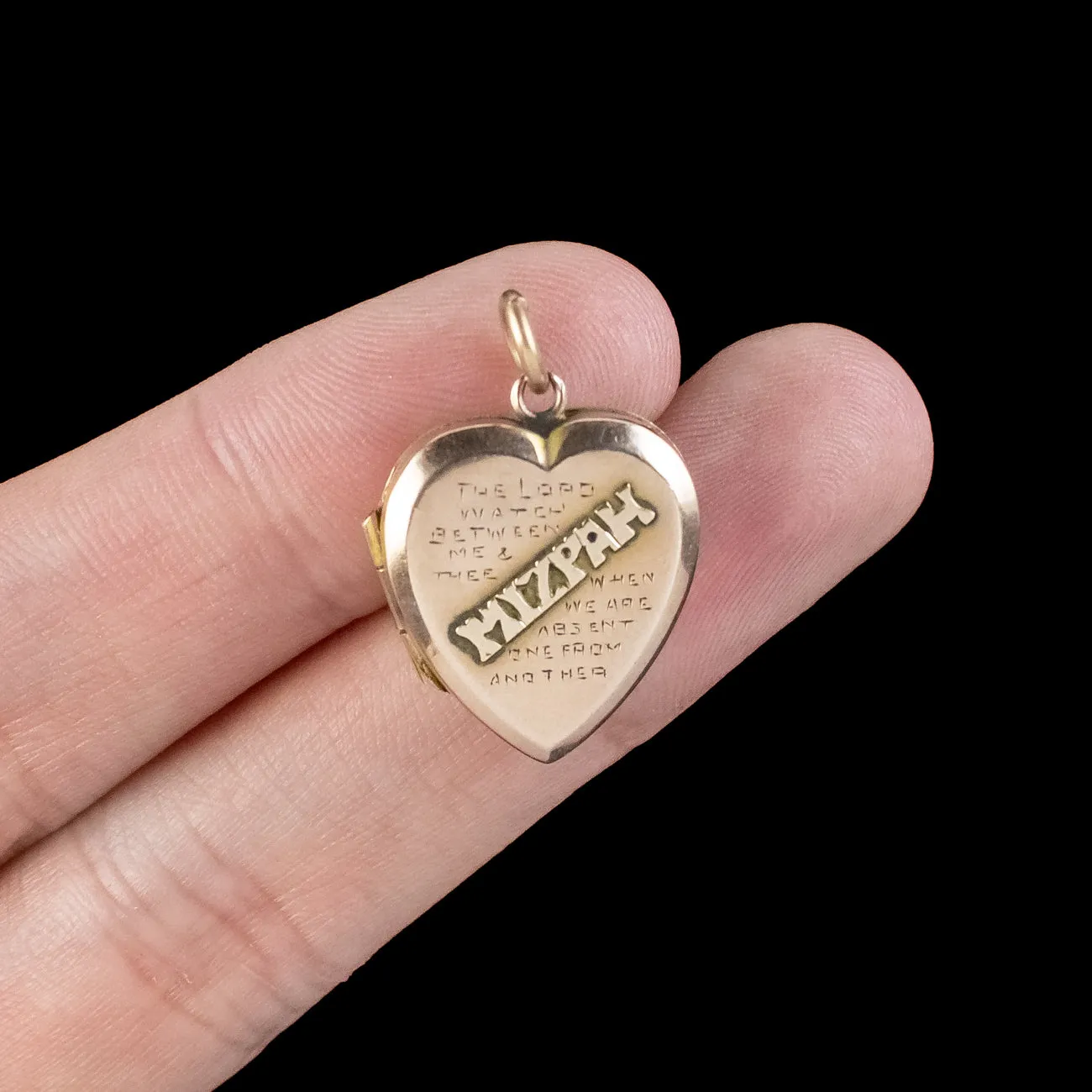 Antique Victorian Mizpah Heart Locket 9ct Gold