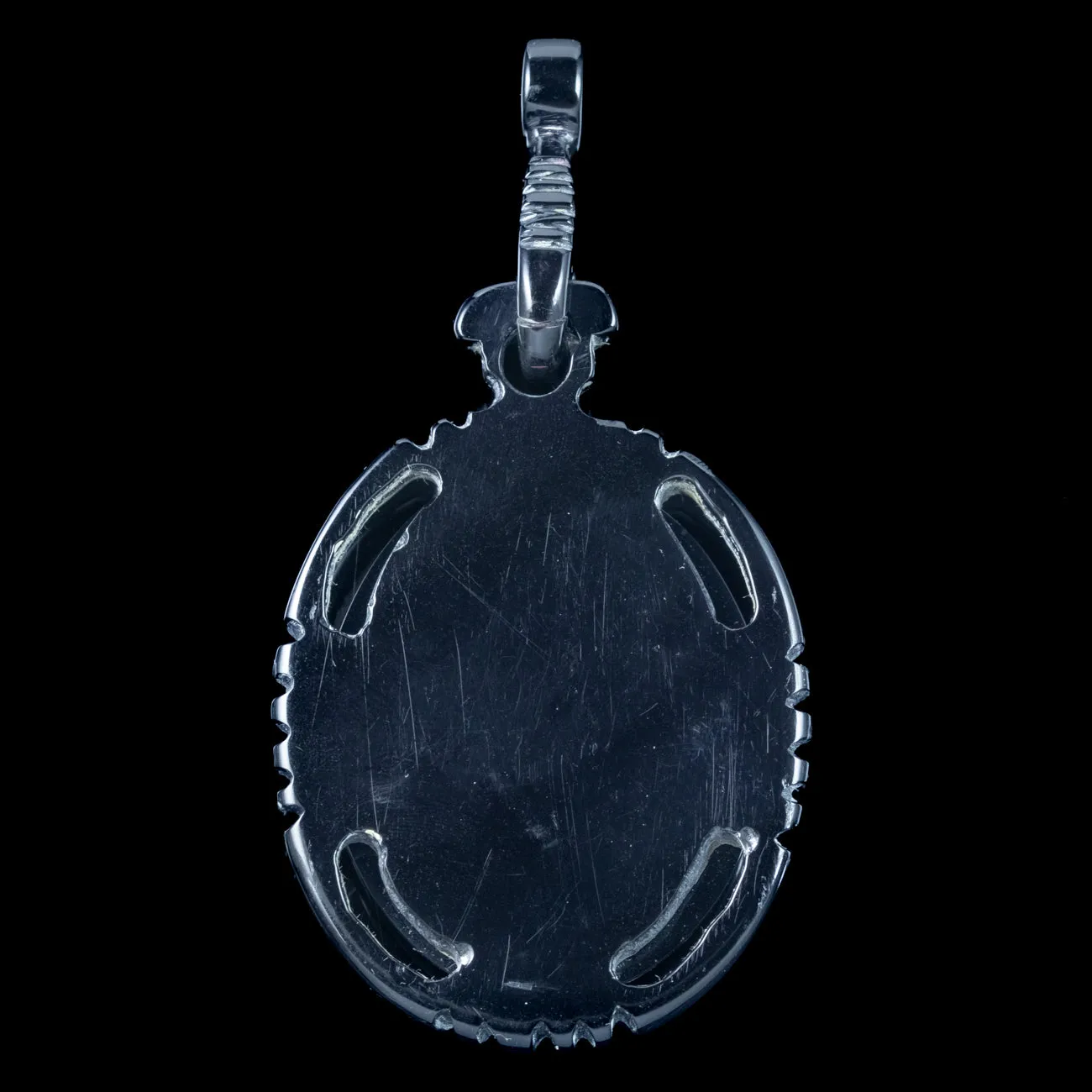 Antique Victorian Whitby Jet Silver Fern Pendant