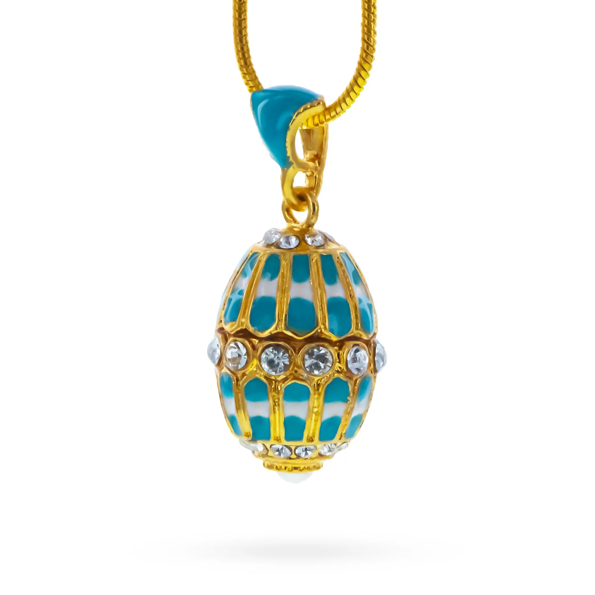 Aquamarine Enamel Royal Egg Pendant Necklace