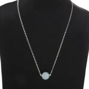 Aquamarine Pendant Bead Necklace on Sterling Silver Chain