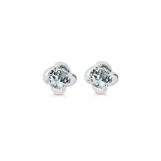 Aquamarine Twist Stud Earrings in White Gold