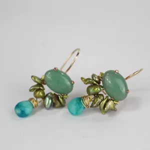 Aventurine Keshi Pearls Bee Earrings