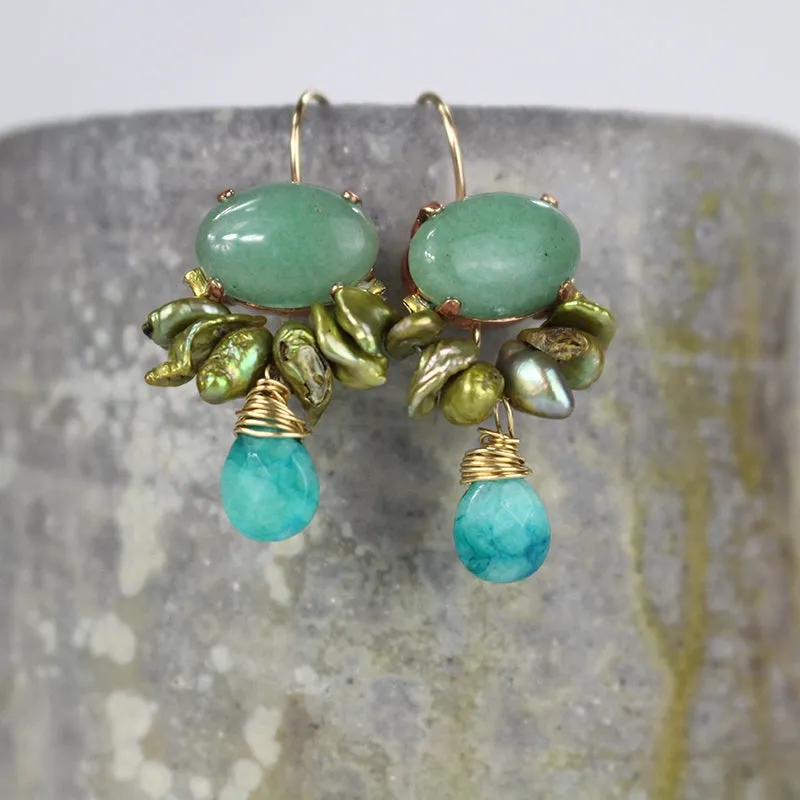 Aventurine Keshi Pearls Bee Earrings