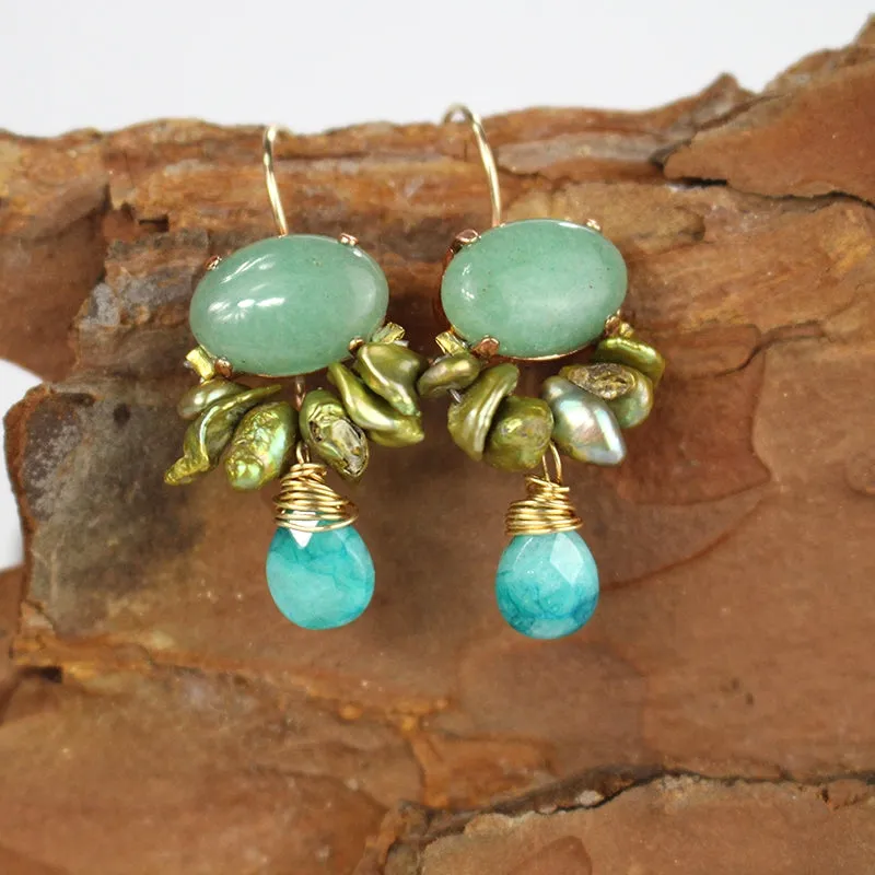 Aventurine Keshi Pearls Bee Earrings