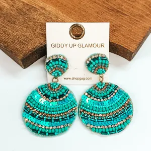 Beaded Circle Drop Earrings in Turquoise