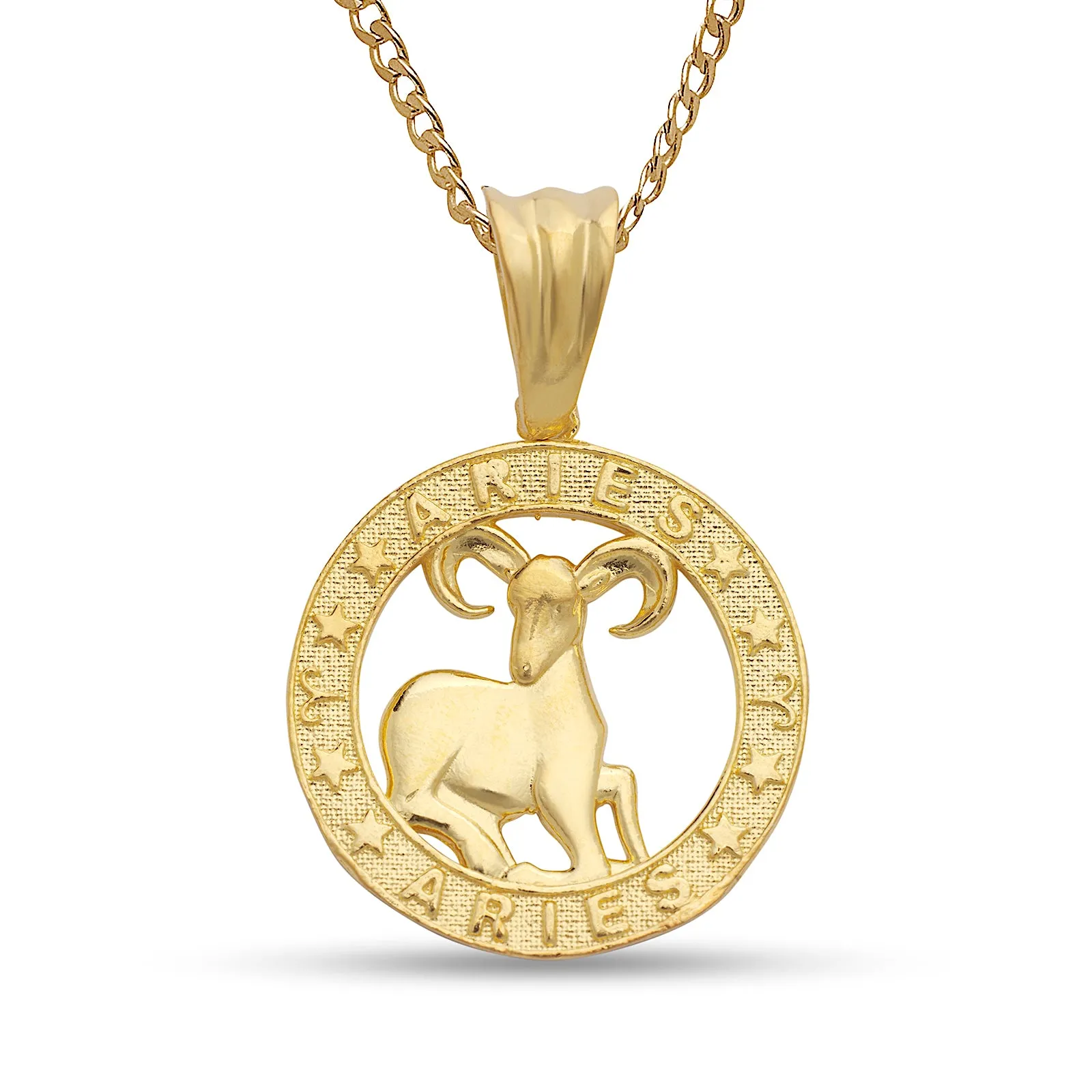 Better Jewelry 10k Yellow Gold Zodiac Sign Necklace w. Cuban Chain (Made in USA)