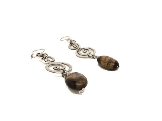 Black tourmaline Earrings for Protection and Purification or Tiger's Eye Earrings for Creativity, Dangle Earrings.