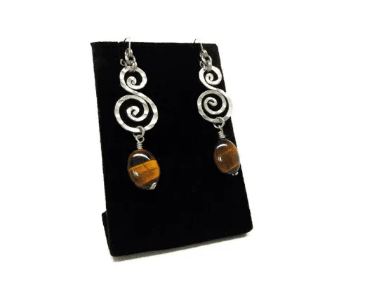 Black tourmaline Earrings for Protection and Purification or Tiger's Eye Earrings for Creativity, Dangle Earrings.