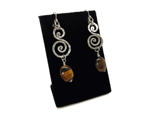 Black tourmaline Earrings for Protection and Purification or Tiger's Eye Earrings for Creativity, Dangle Earrings.