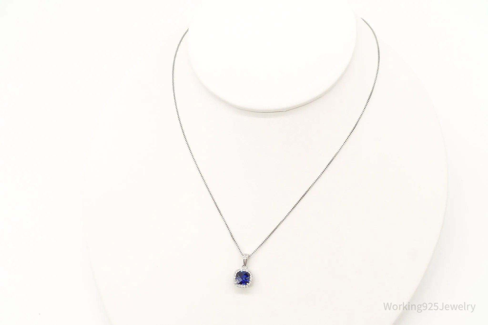 Blue Lab Sapphire Cubic Zirconia Sterling Silver Necklace