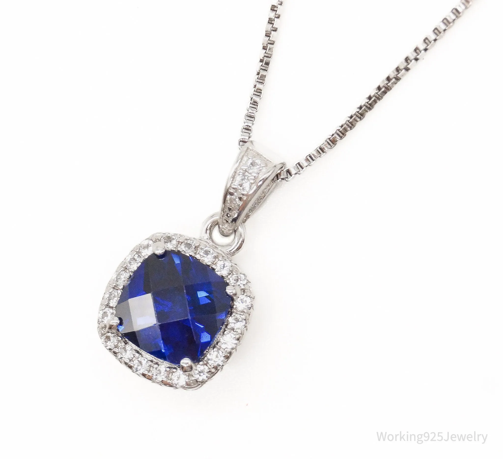 Blue Lab Sapphire Cubic Zirconia Sterling Silver Necklace