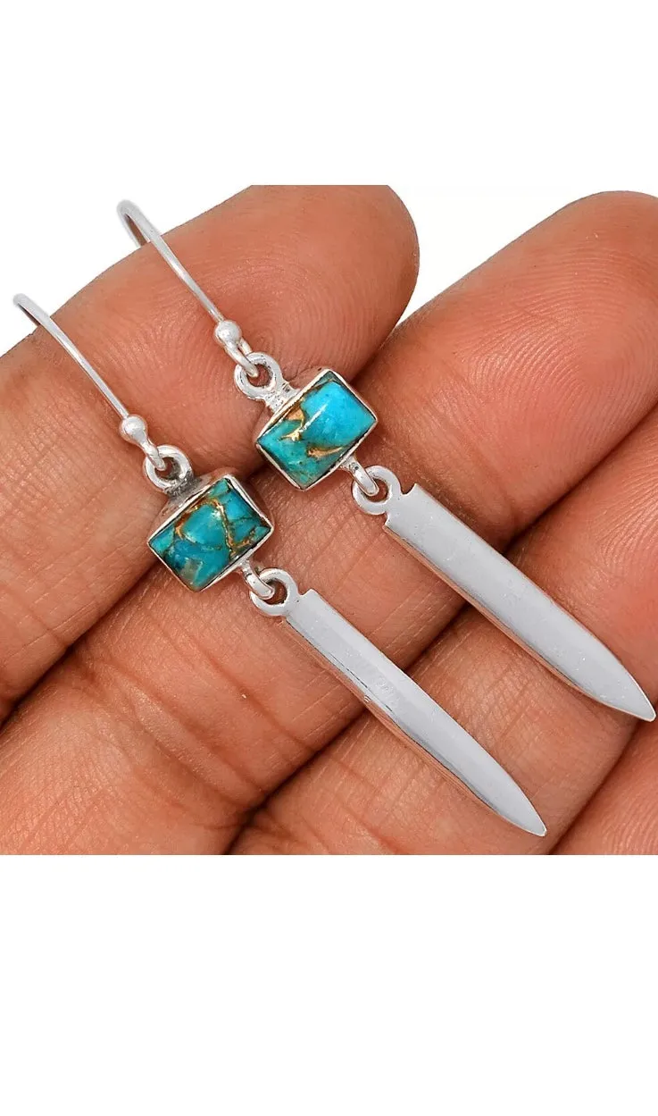 Blue Turquoise & Sterling Silver Drop Earrings