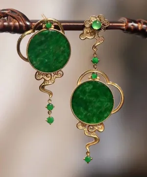 Boutique Retro Green Jade Patchwork 14K Drop Earrings LY9158