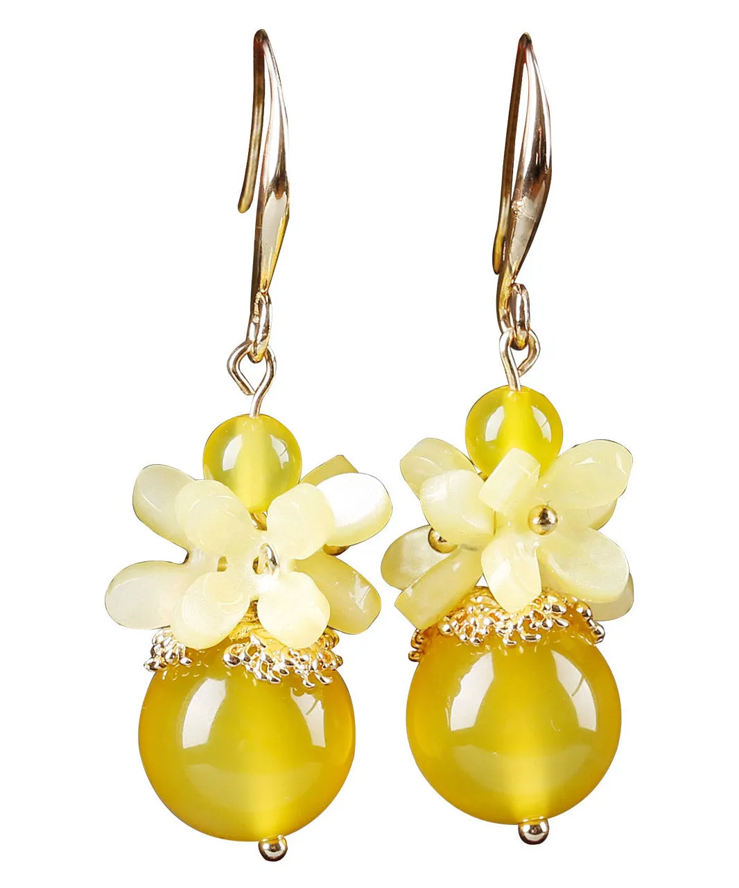 Boutique Yellow Agate Copper Jade Floral Drop Earrings LY2017