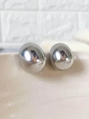 C Shaped Stud Earrings Silver