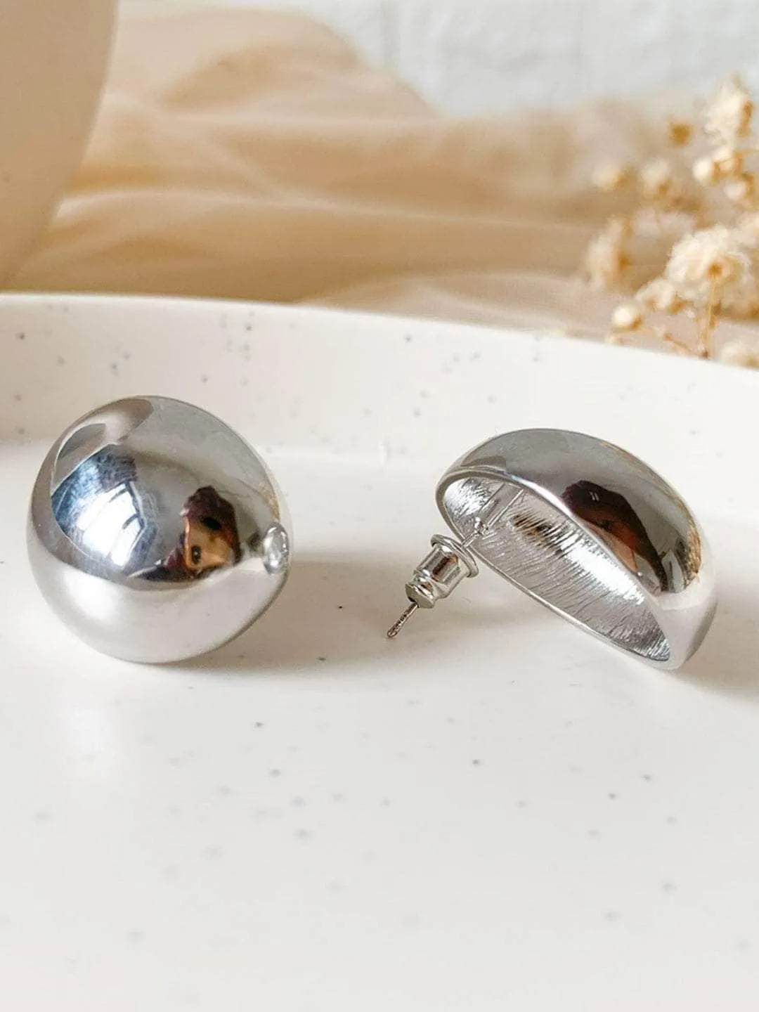 C Shaped Stud Earrings Silver