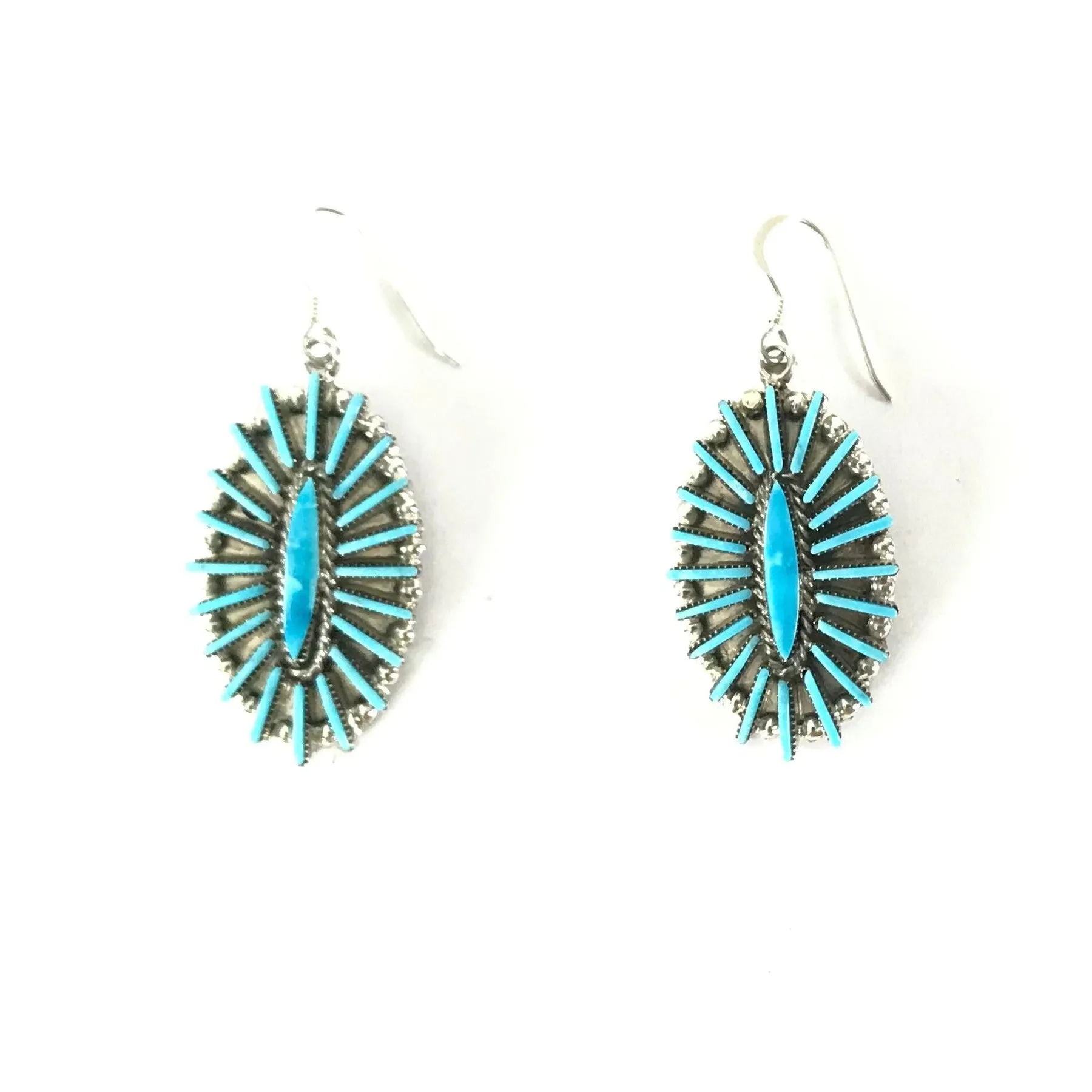 Carla Laconsello Turquoise Needlepoint Oval Dangle Earrings