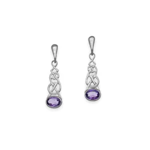 Celtic Sterling Silver Drop Earrings With Amethyst - CE18