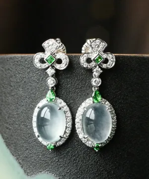 Chic Green Sterling Silver Zircon Jade Stud Earrings AC1047