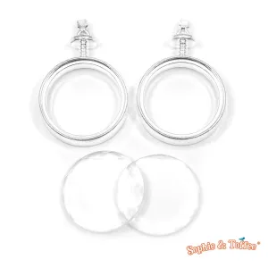 Circle Silver Thick Open Bezel Charm Faceted Glass (2 sets)