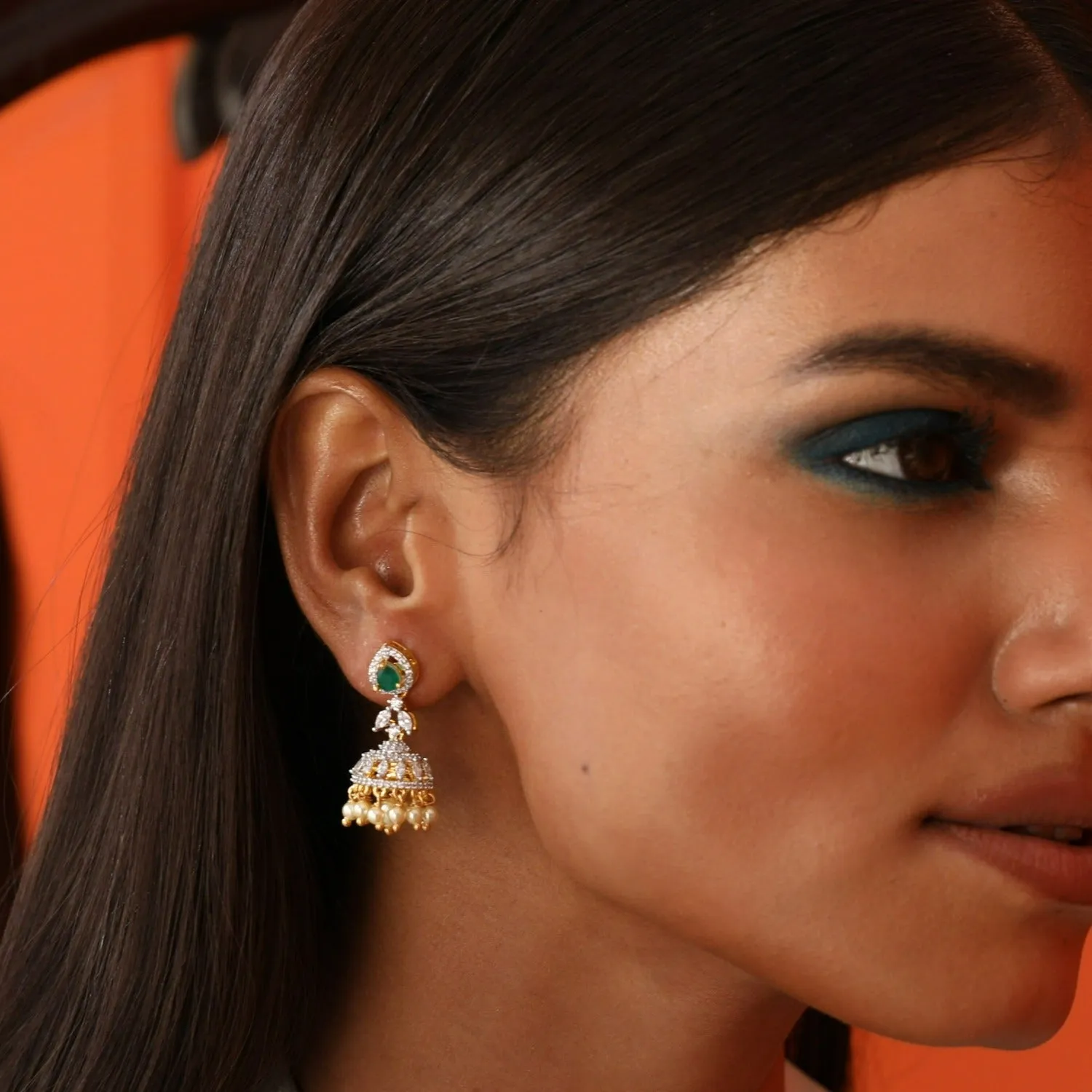 Classic CZ Silver Jhumka Earrings