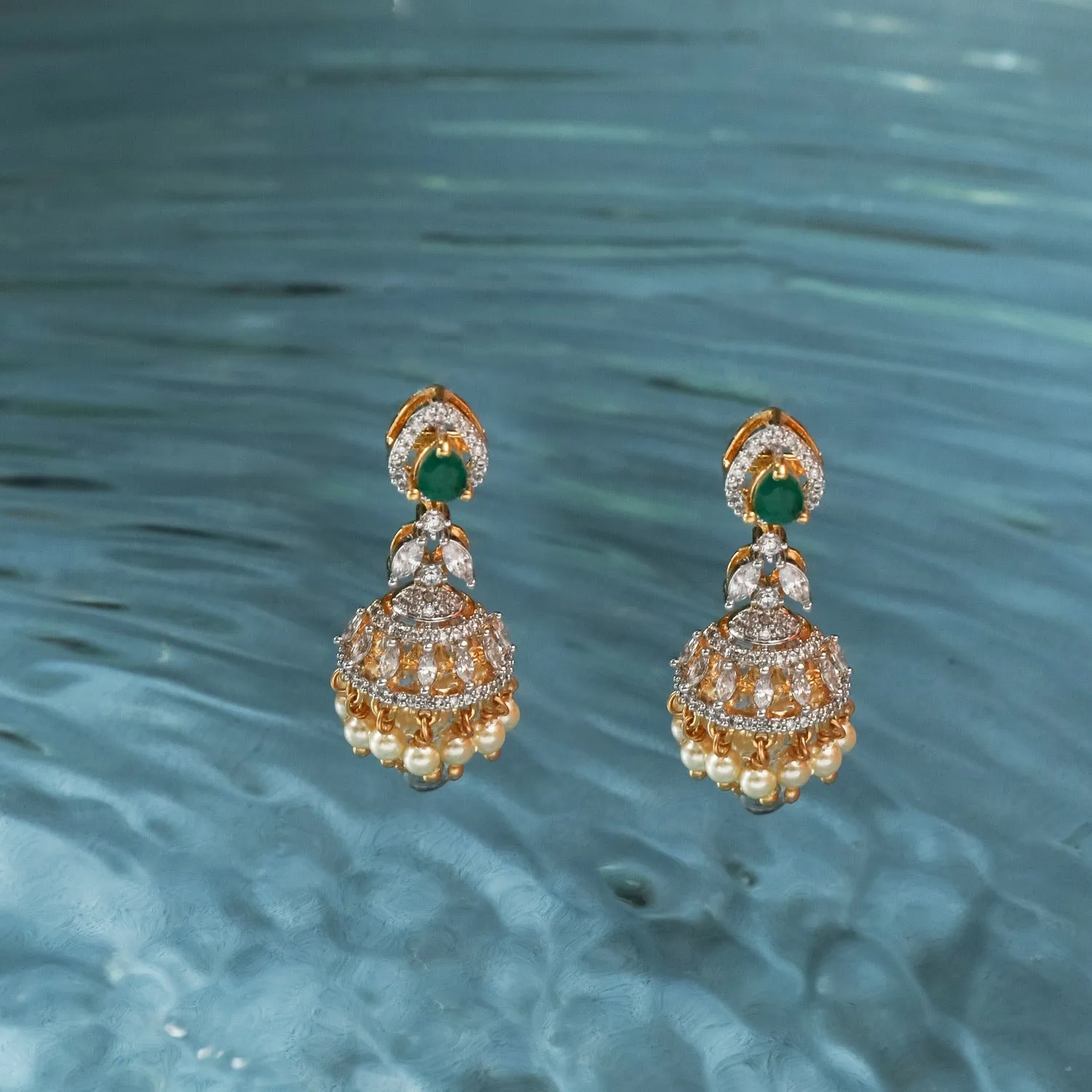 Classic CZ Silver Jhumka Earrings