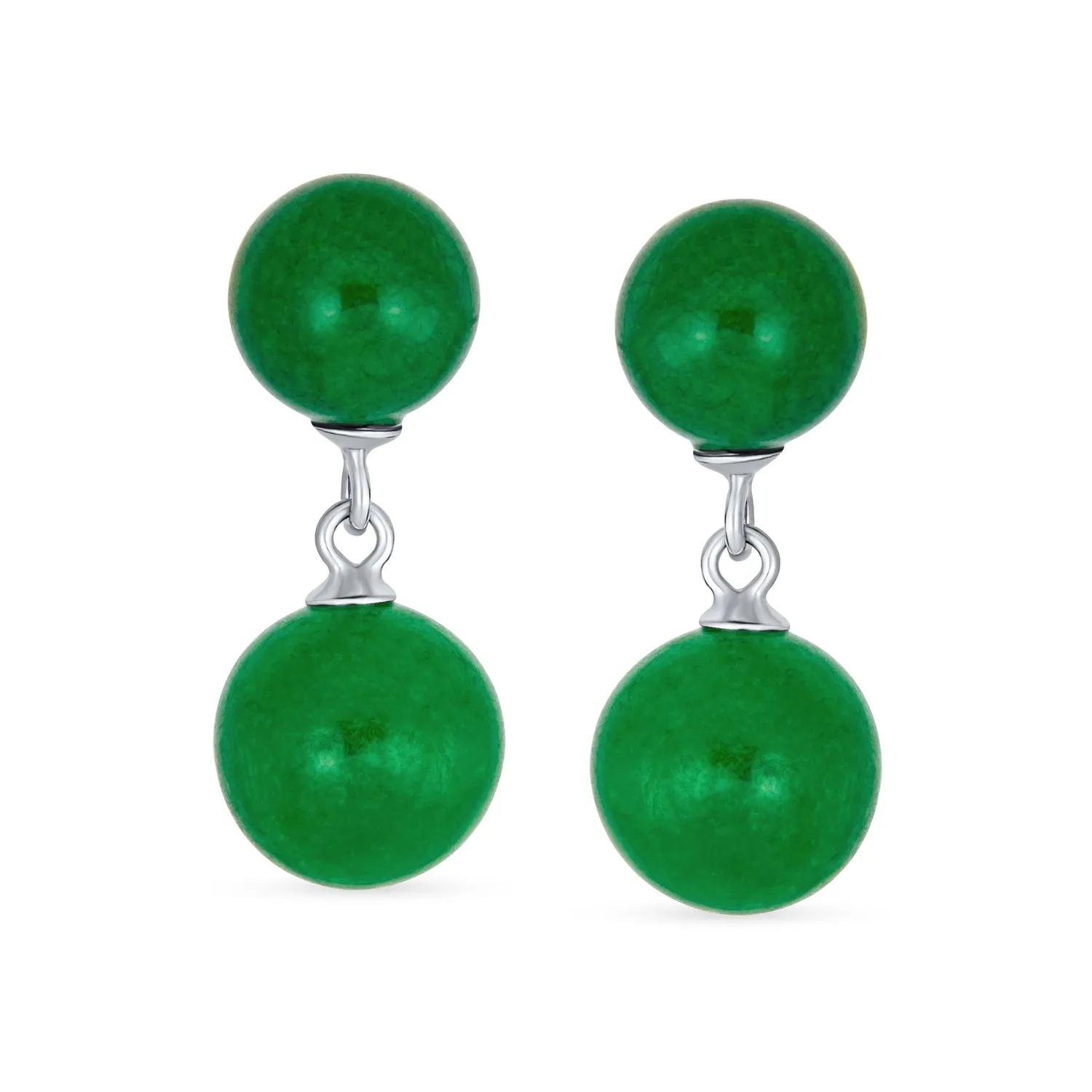 Classic Dangle Gemstone Earrings Aegean Teal Jade Double Round Sterling Silver