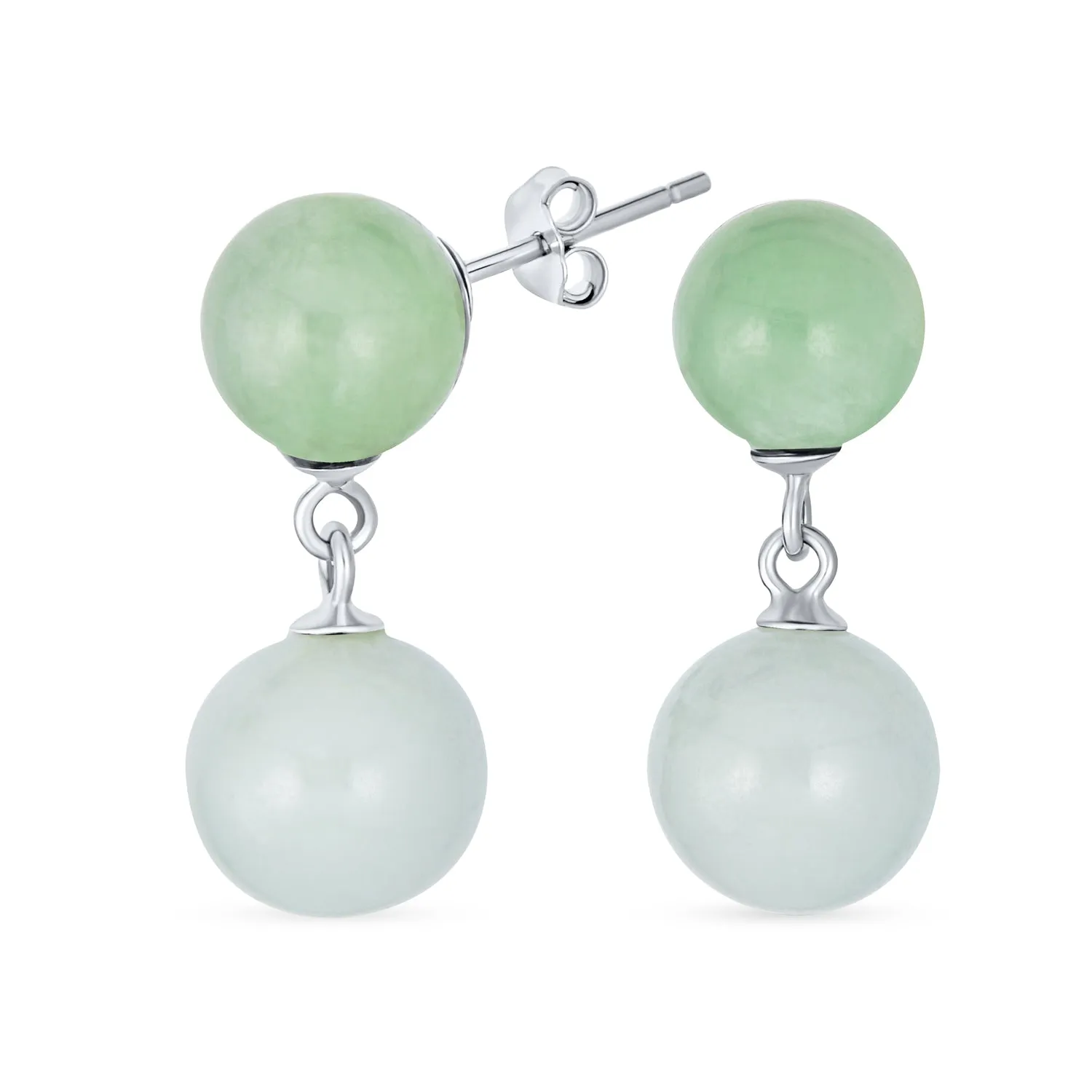 Classic Dangle Gemstone Earrings Aegean Teal Jade Double Round Sterling Silver