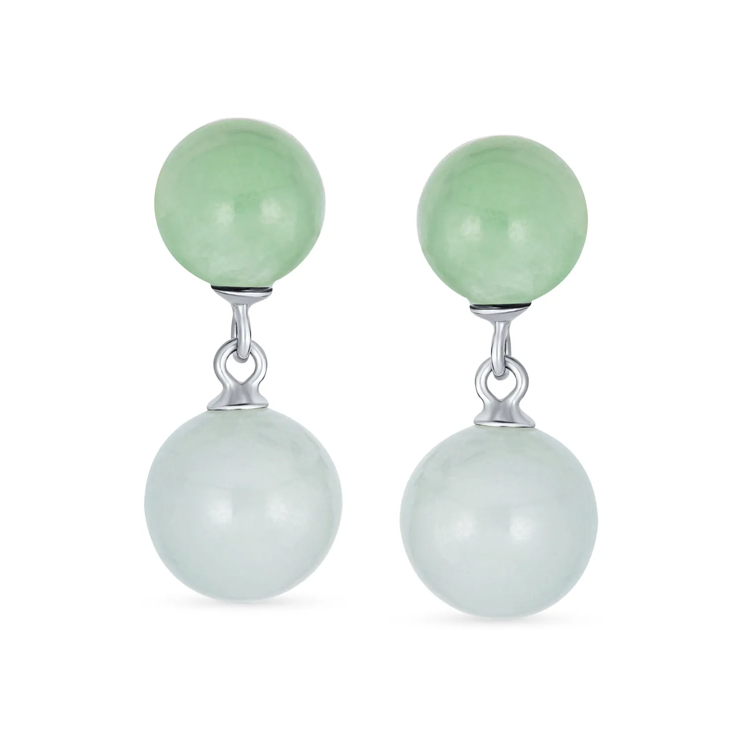 Classic Dangle Gemstone Earrings Aegean Teal Jade Double Round Sterling Silver