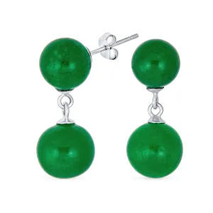 Classic Dangle Gemstone Earrings Aegean Teal Jade Double Round Sterling Silver