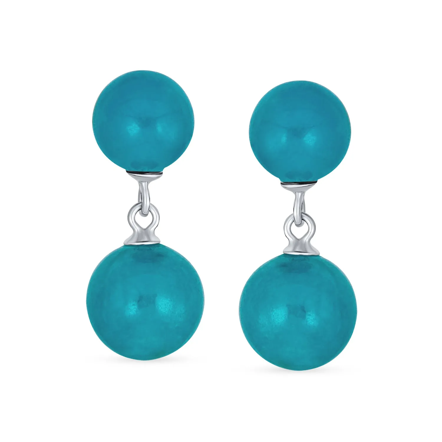 Classic Dangle Gemstone Earrings Aegean Teal Jade Double Round Sterling Silver