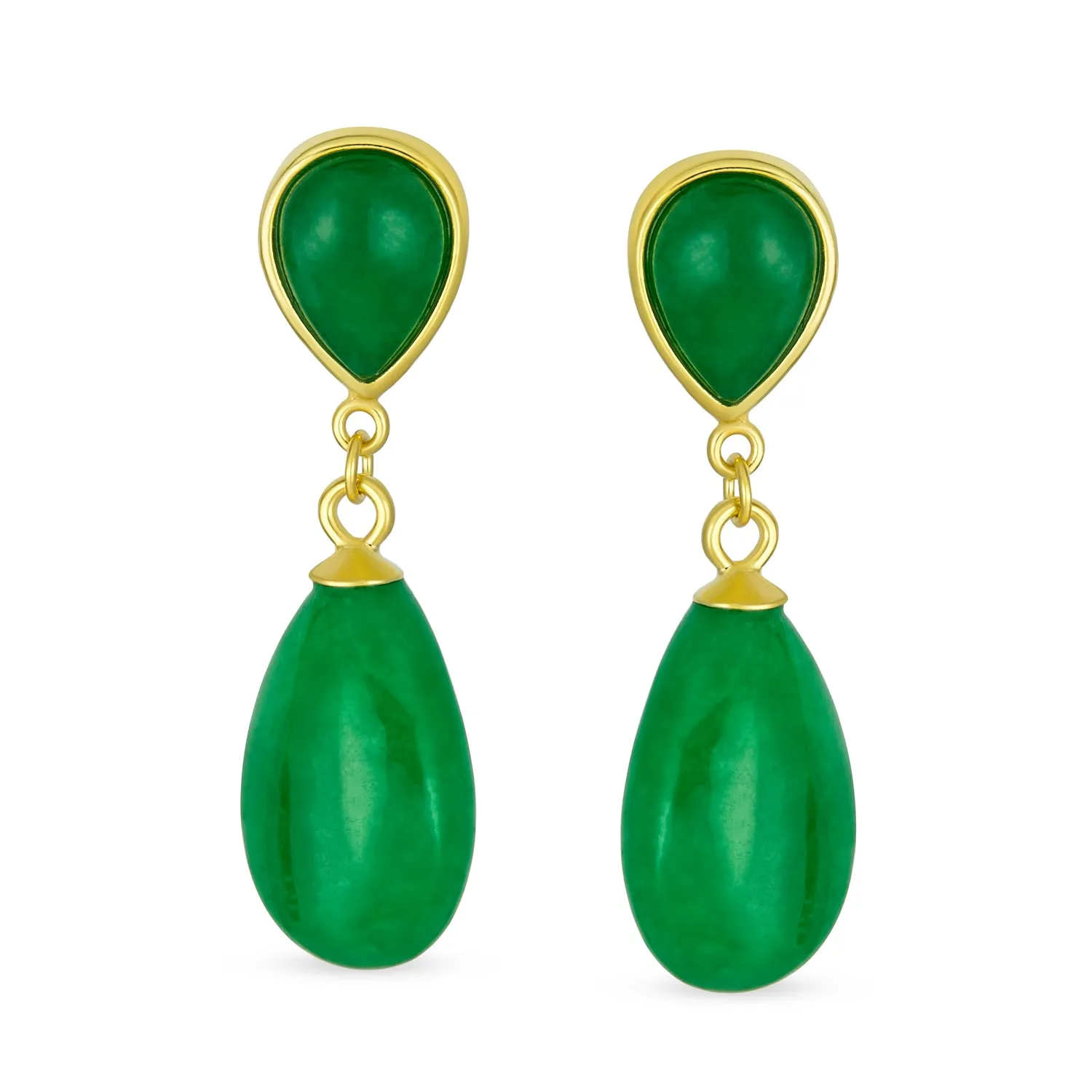 Classic Gemstone Dangle Earrings Black Onyx & Green Jade in 14K Gold Overlay