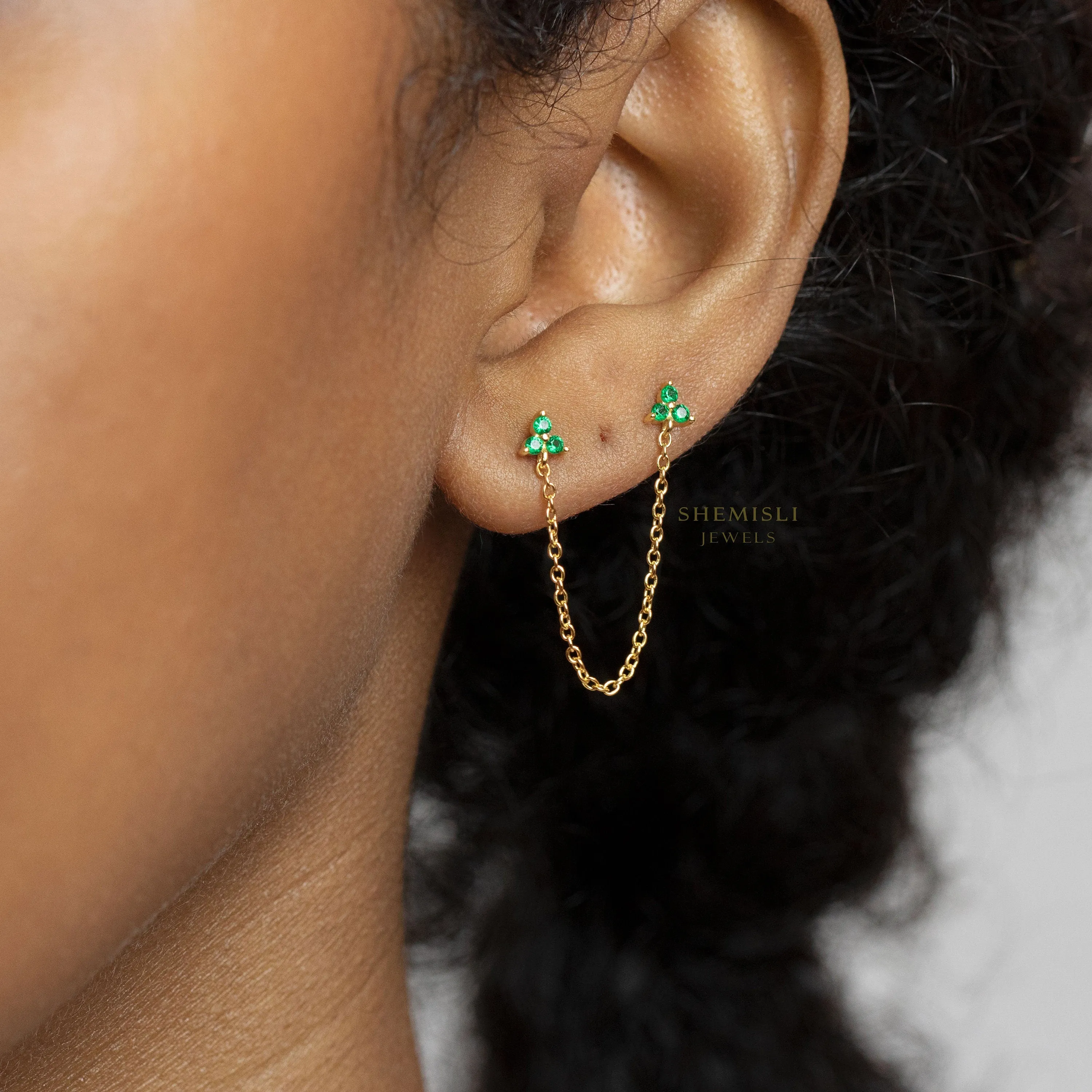 Clover Studs for Two Piercings, White, Emerald, Turquoise, Sapphire, Black, Gold, Silver SHEMISLI SS147, SS317, SS318, SS319, SS320