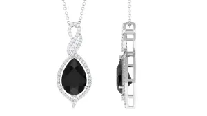 Created Black Diamond Teardrop Dangle Pendant with Diamond Accent