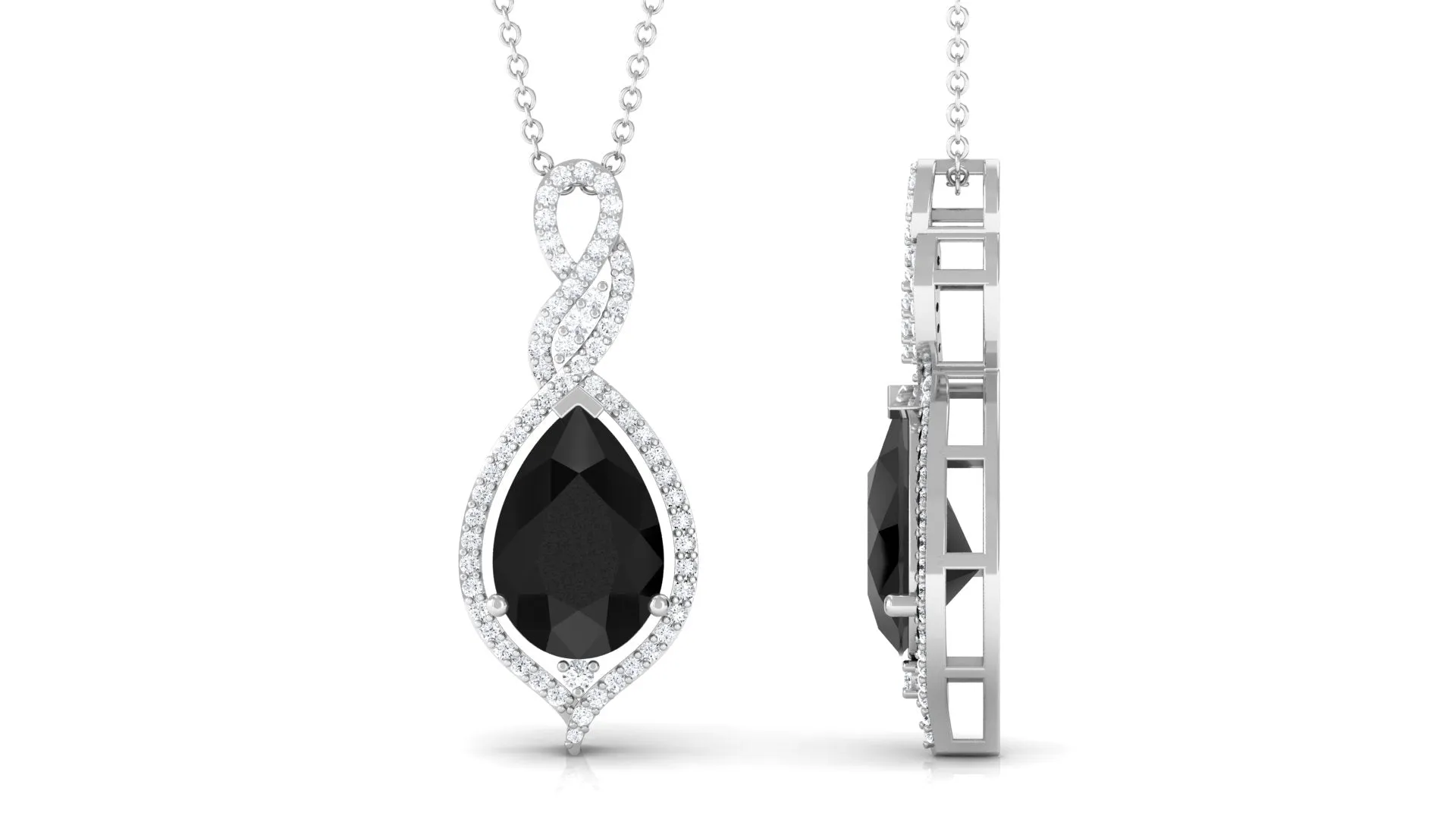 Created Black Diamond Teardrop Dangle Pendant with Diamond Accent