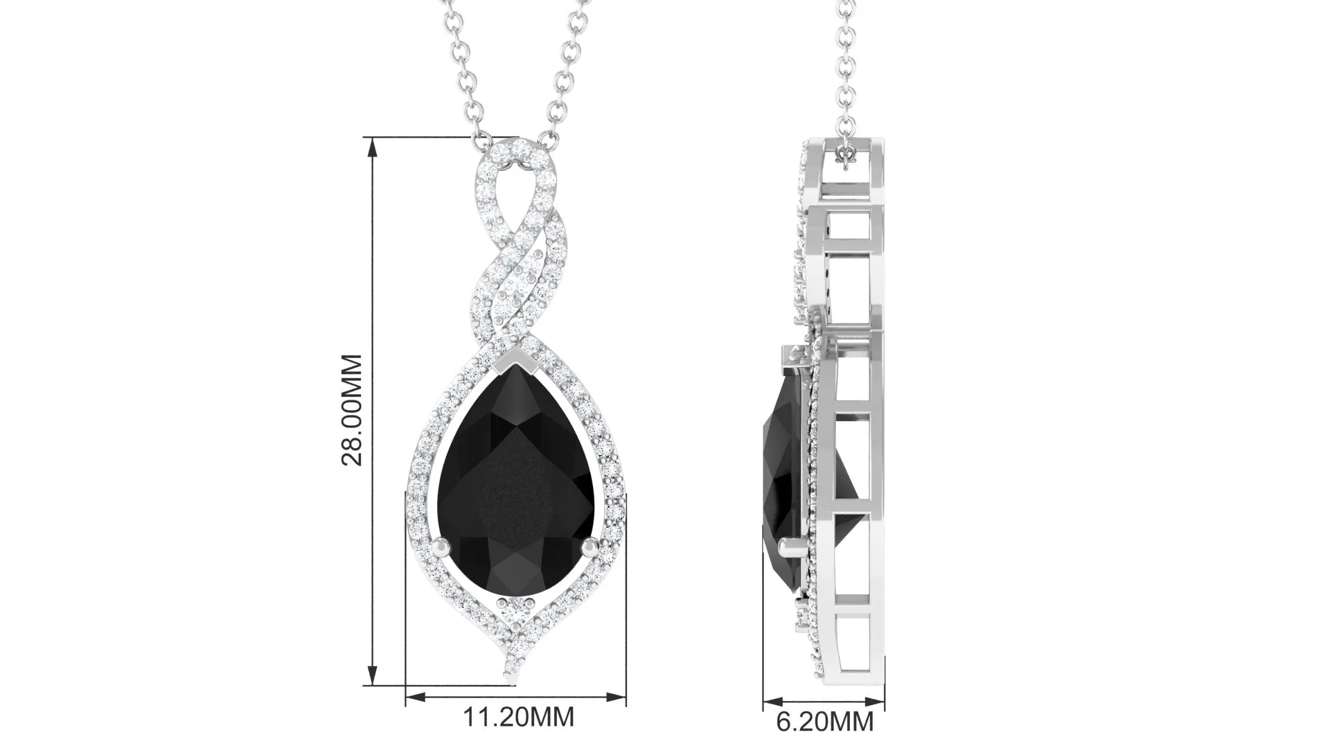 Created Black Diamond Teardrop Dangle Pendant with Diamond Accent