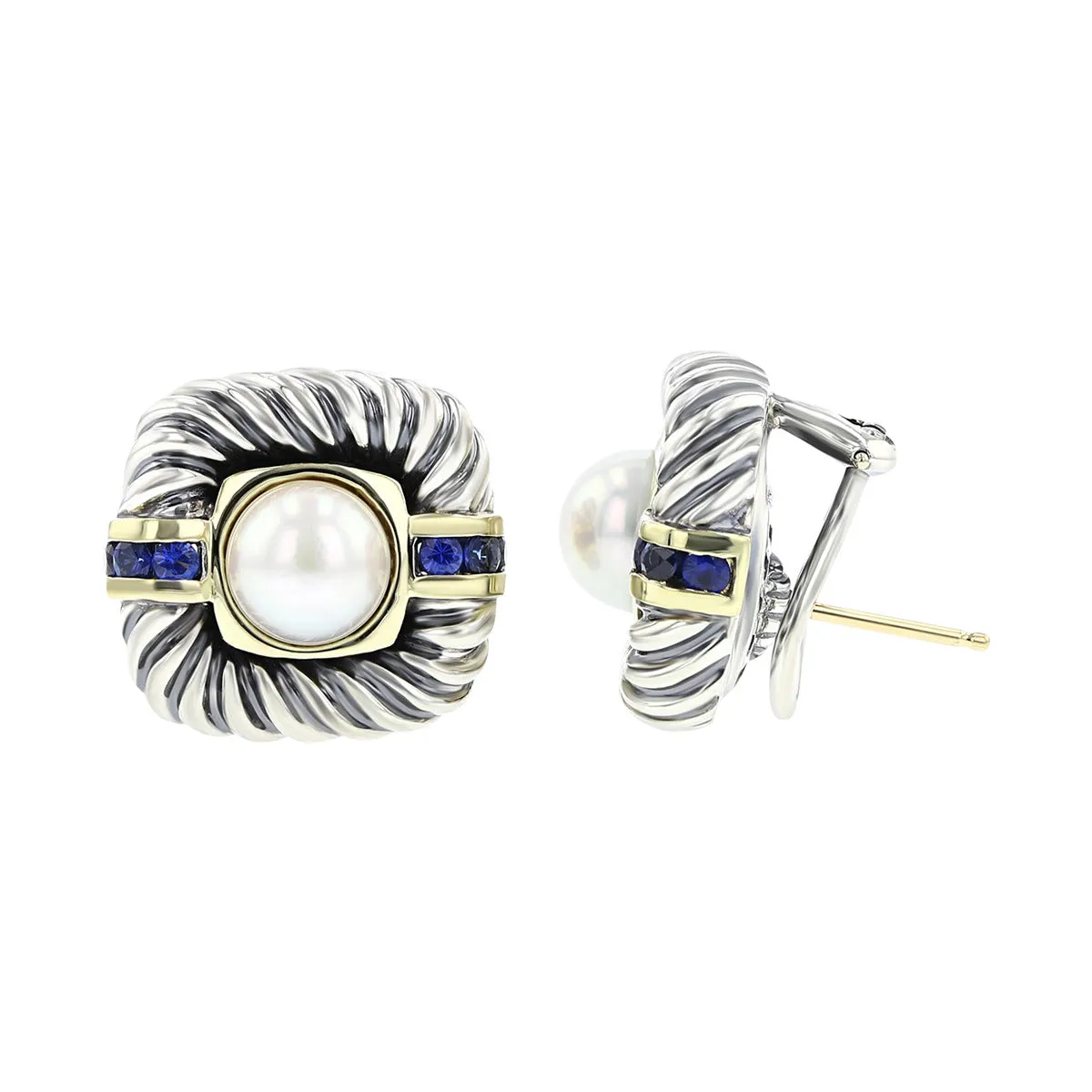 David Yurman Sterling and 14K Gold Pearl Earrings