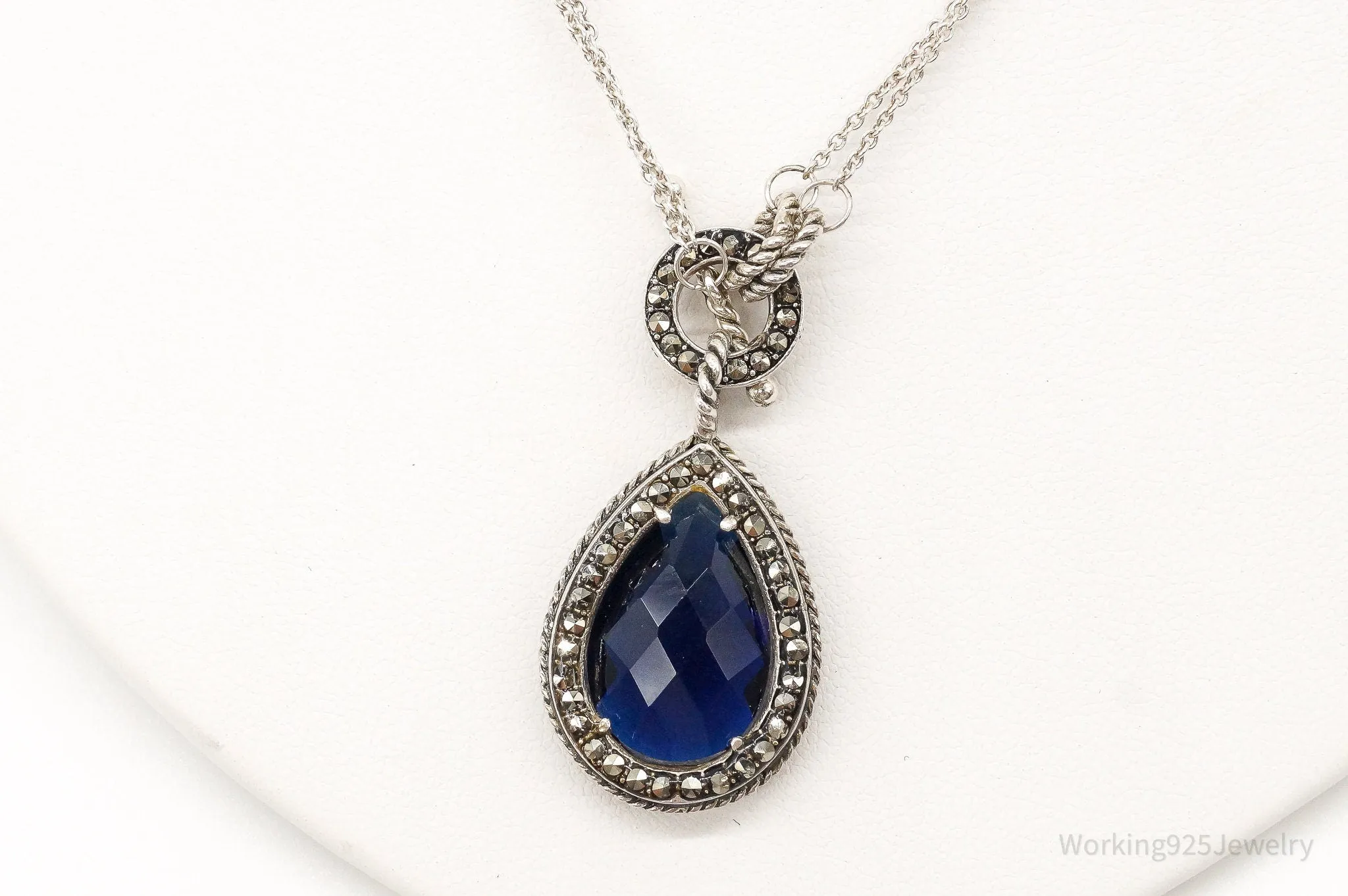 Designer Judith Jack Blue Stone Marcasite Sterling Silver Necklace