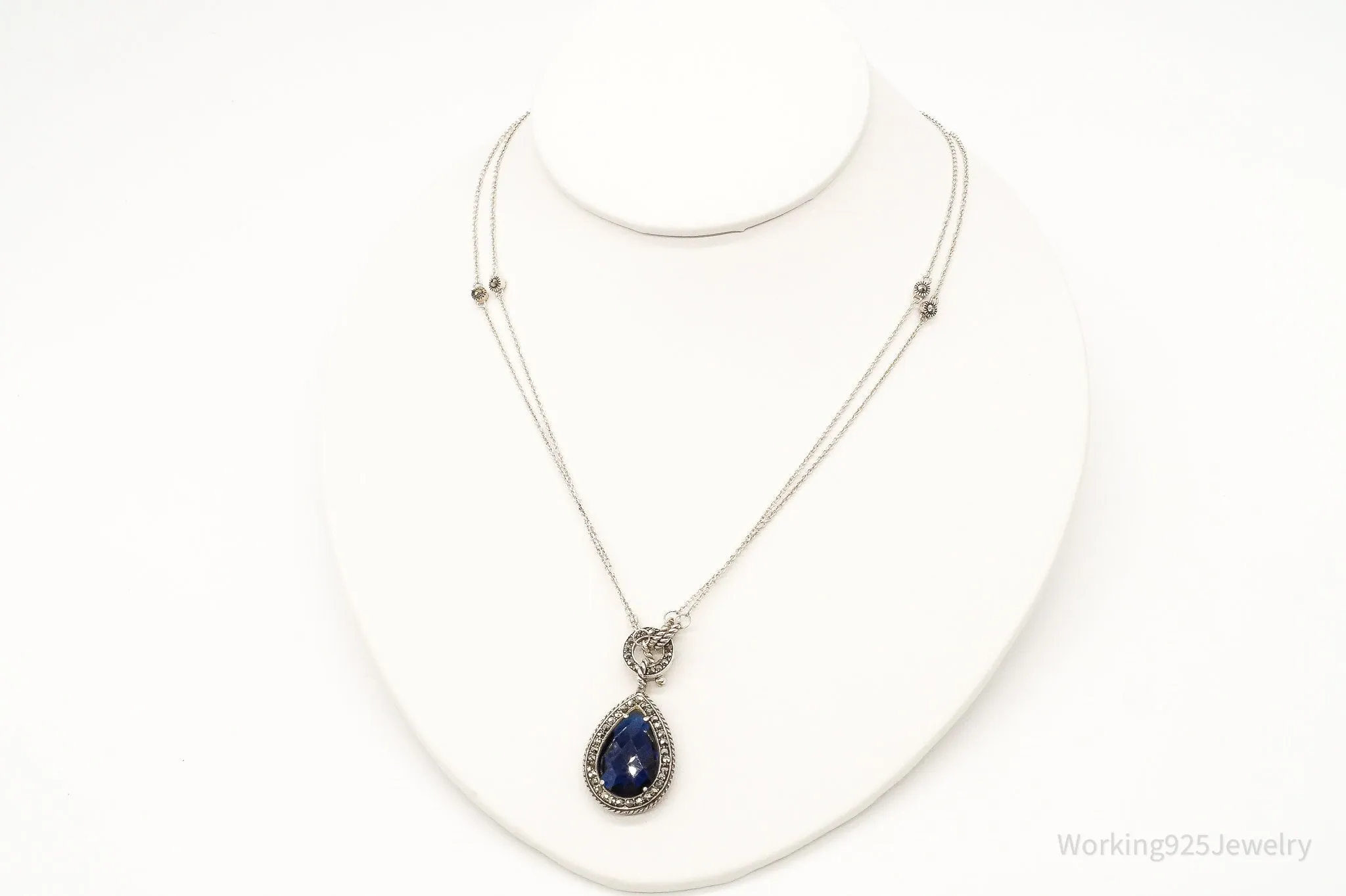 Designer Judith Jack Blue Stone Marcasite Sterling Silver Necklace