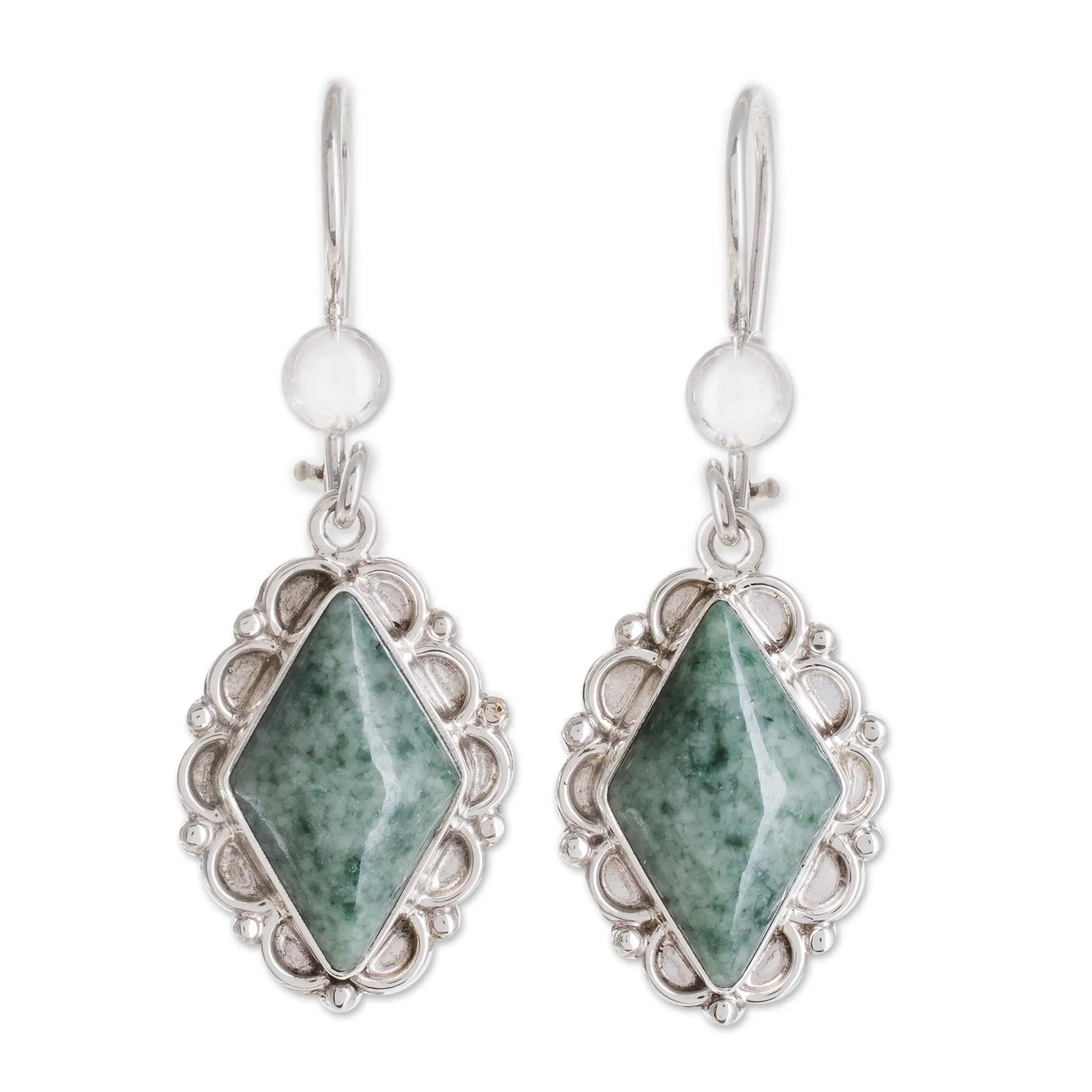 Diamond Dahlia Guatemalan Light Green Jade Earrings