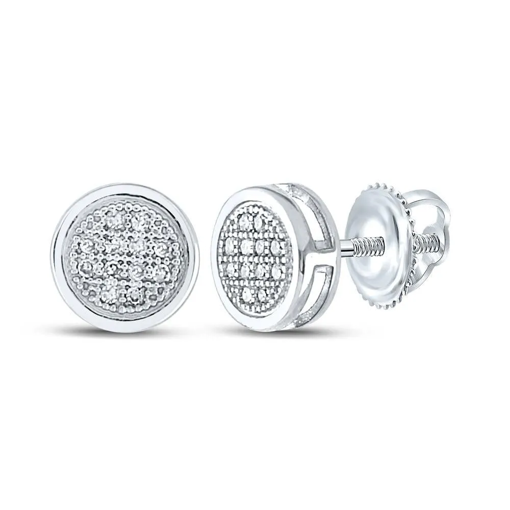 Diamond Round Stud Earrings 10k White Gold Screwback 1/20cttw