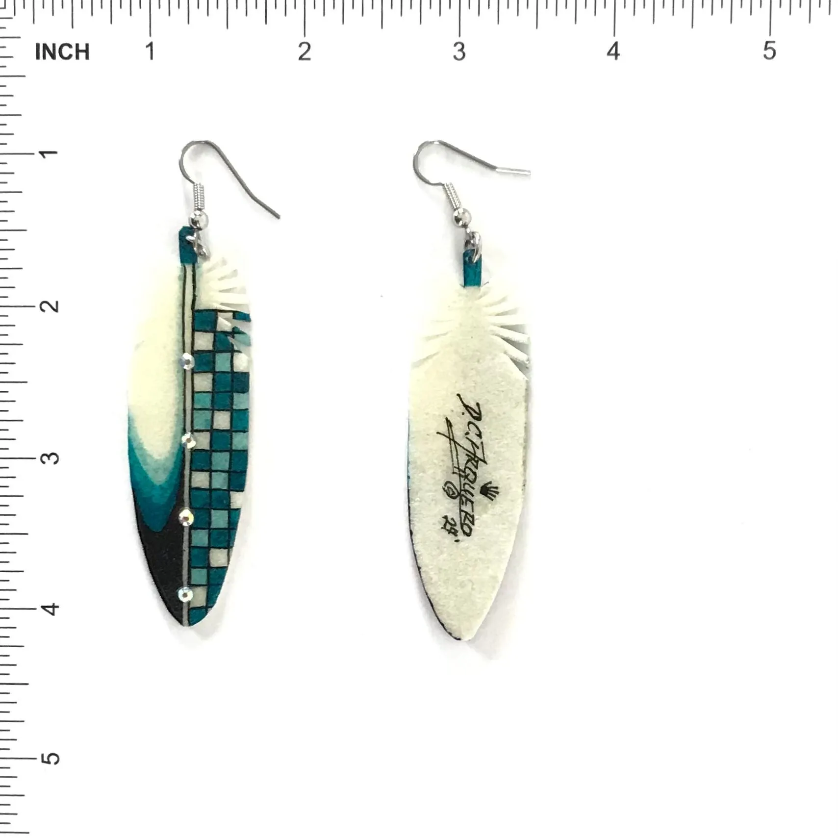 Dominic Arquero Rawhide Corn Design Feather Earrings