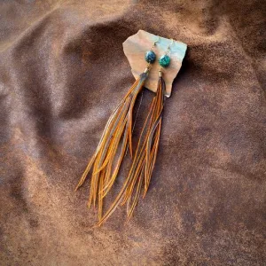 Earrings, Long Feathers with Turquoise Stones & Hooks - SALE!