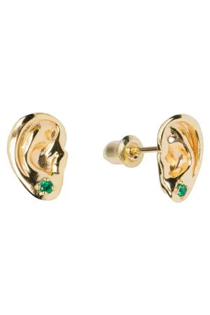 Ears wearing Emerald Earrings Stud Earrings 14K Gold filled