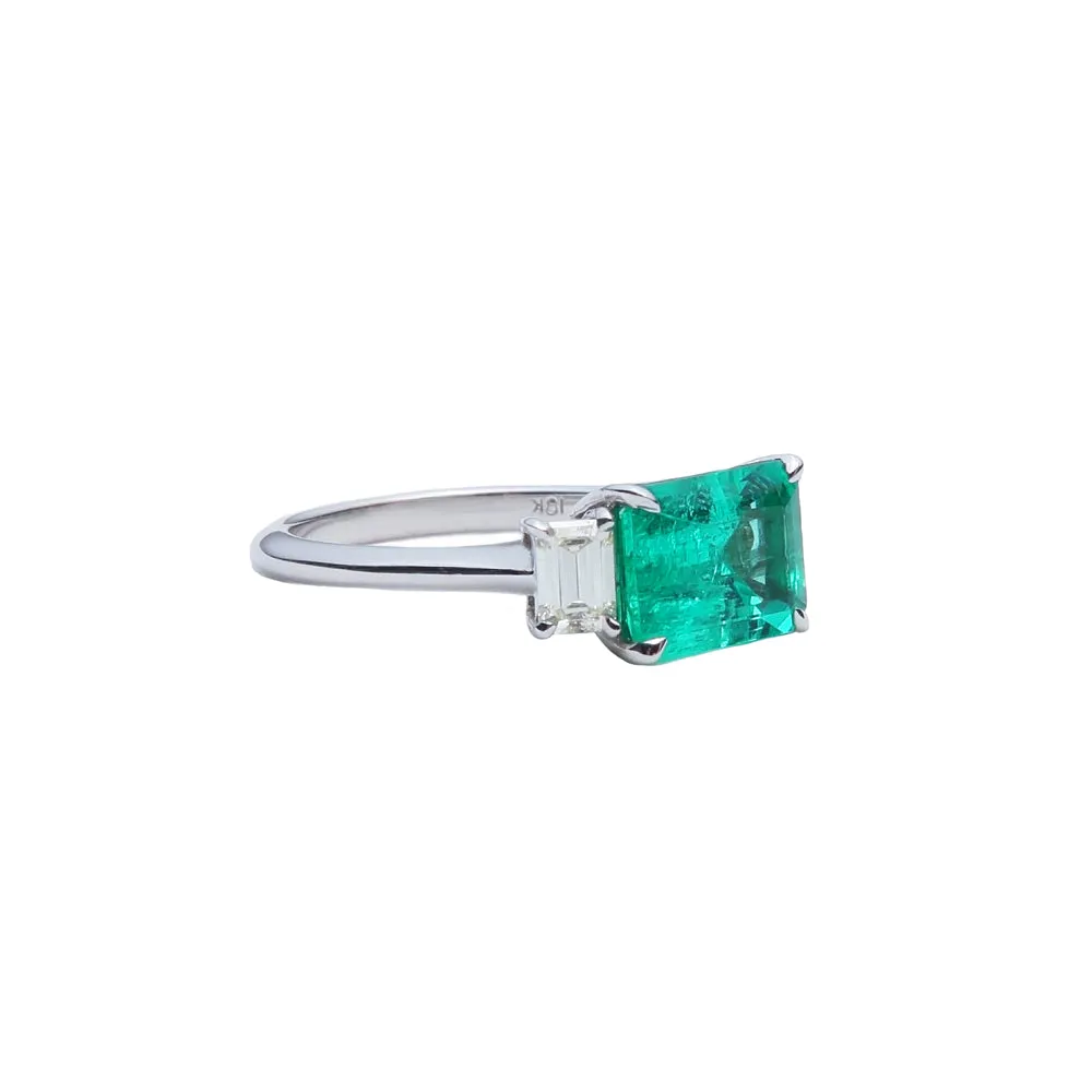 East West Colombian Emerald Ring