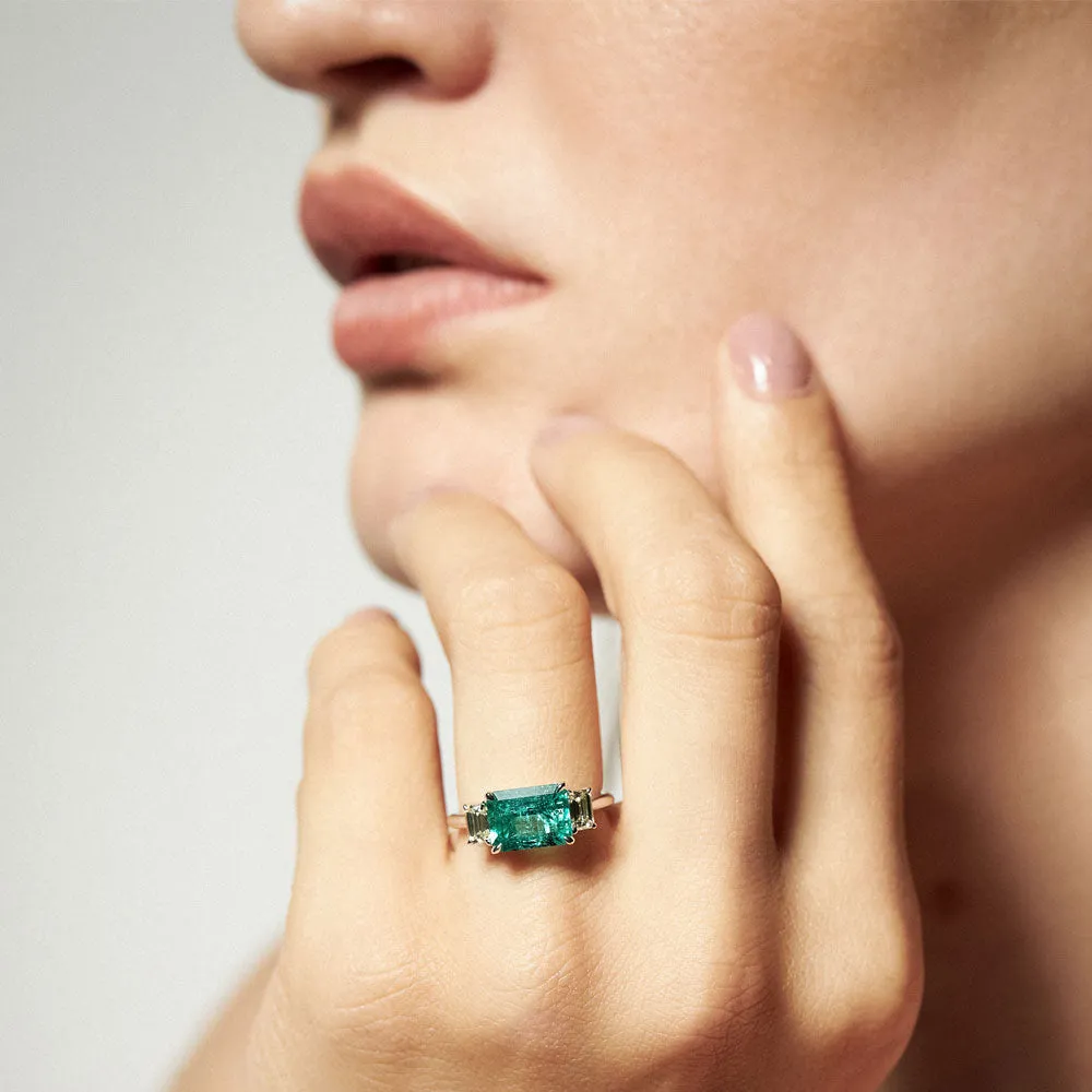 East West Colombian Emerald Ring