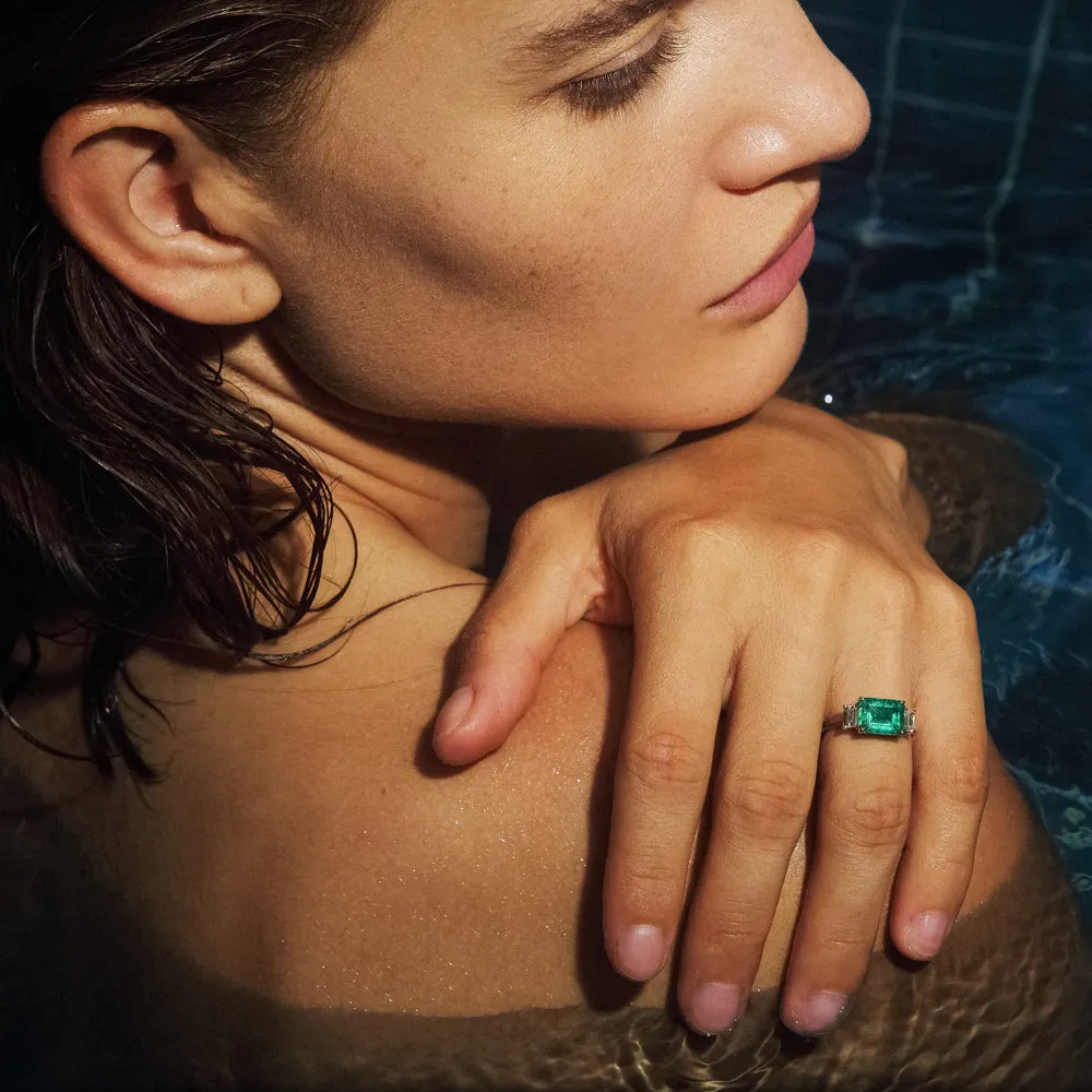 East West Colombian Emerald Ring