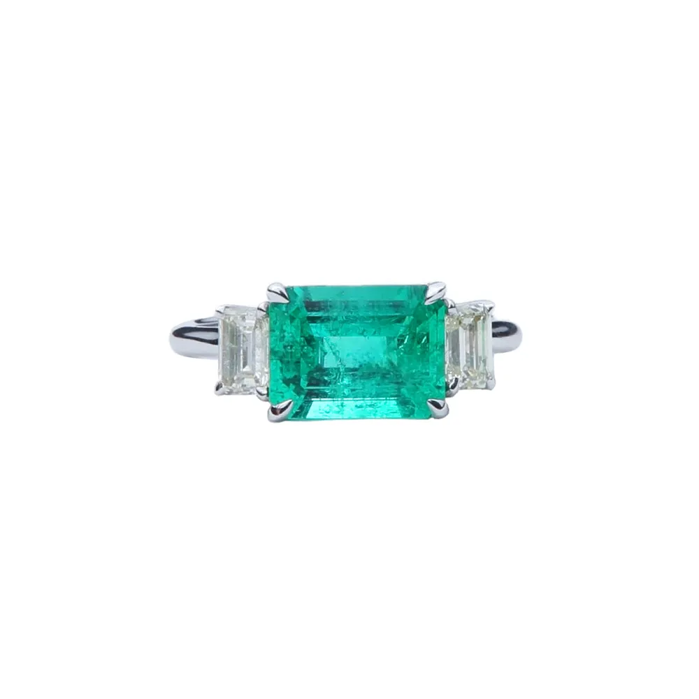 East West Colombian Emerald Ring