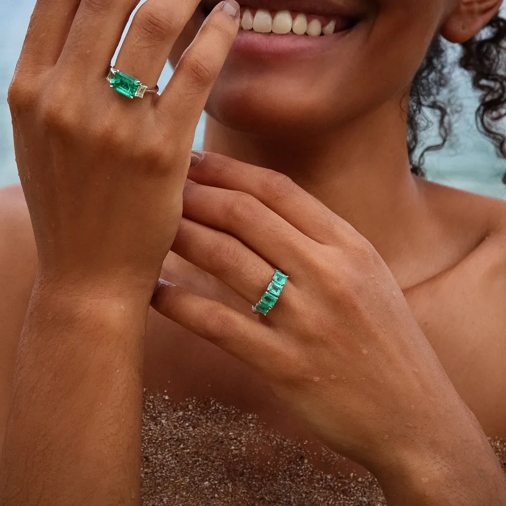 East West Colombian Emerald Ring